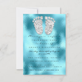 Convite Glitter Gota Cinza Azul Pés Chás