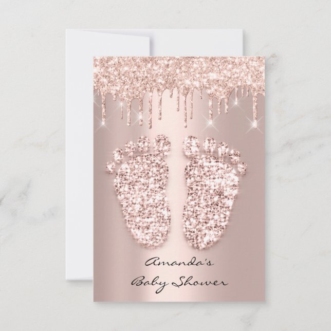 Convite Glitter Gota Rosa Dourada Pés De Chá De Bebê (Verso)