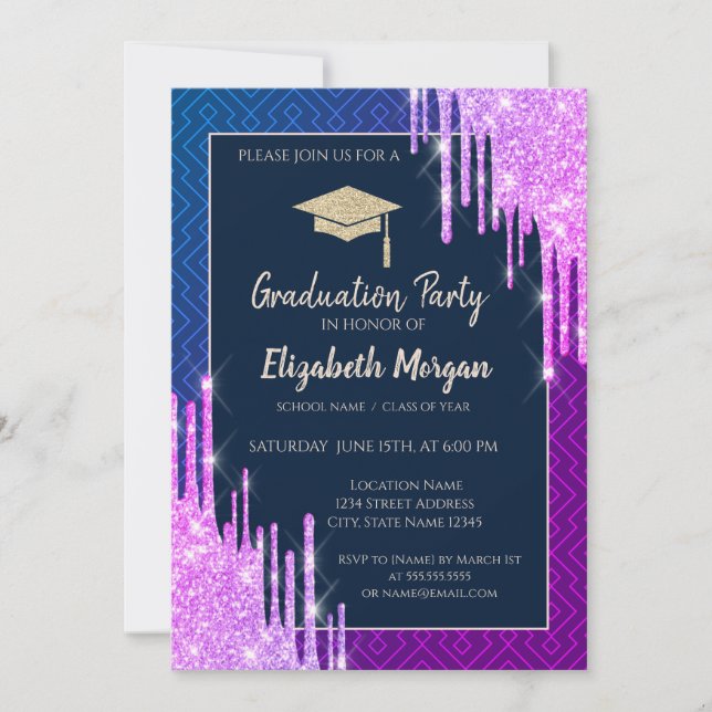 Convite Glitter Graduation Cap,Drips Geometric Graduation (Frente)