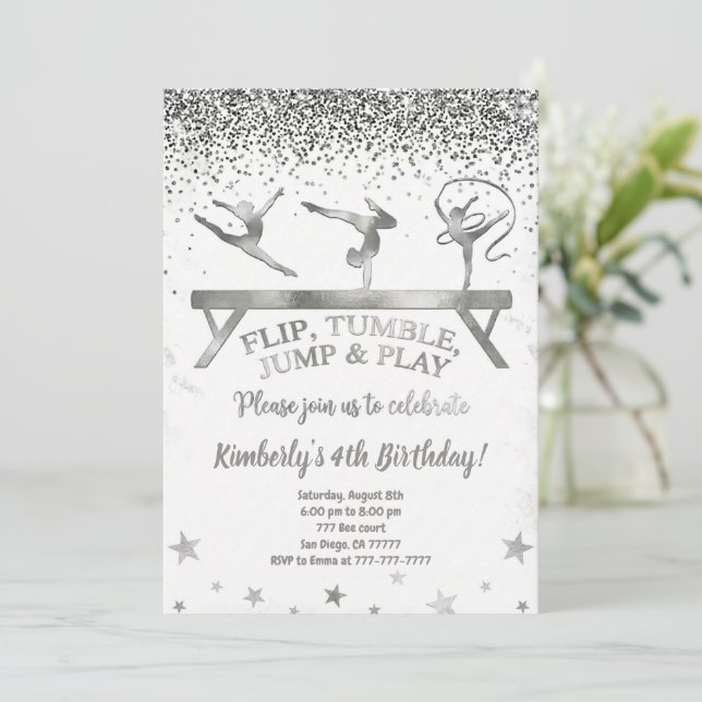 Convite Glitter Gymnastic Kids Birthday Invitation (Em pé/Frente)
