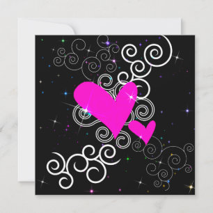 Convite Glitter Hearts Gothic Birthday Invitation