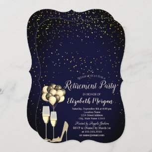 Convite Glitter High Heels, Confetti Blue Retirement Party