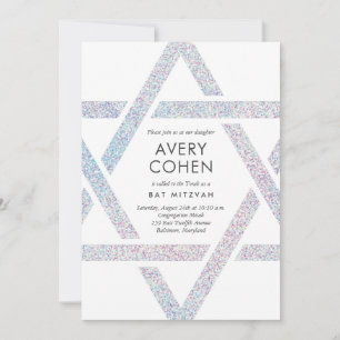 Convite Glitter Holográfico Moderno - Bat Mitzvah