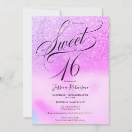 Convite Glitter holográfico roxo Chic Sweet 16