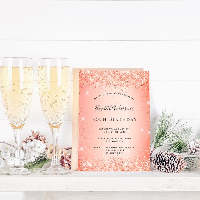 Convite Glitter laranja de aniversário (Criador carregado)