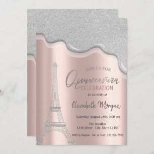Convite Glitter legal, Torre Eiffel Quinceañera