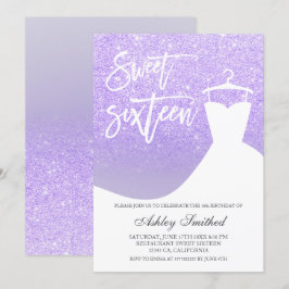 Convite Glitter lilás roxo vestido chic elegante Sweet 16