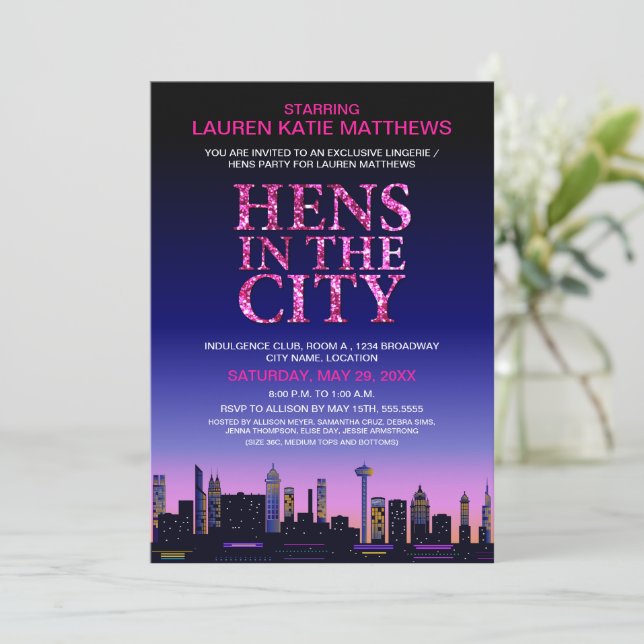 Convite Glitter Look Hens' / Lingerie do Filme de Poster (Em pé/Frente)