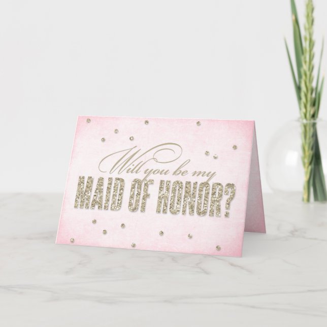 Convite Glitter Look Will You Be My Maid of Honor? Card (Frente)