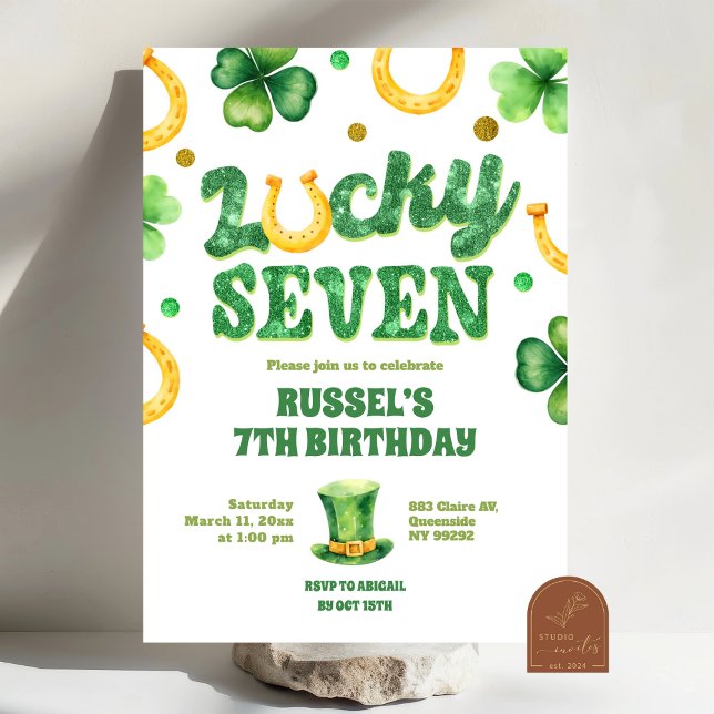 Convite Glitter Lucky Seven St Patrick Aniversário (Criador carregado)