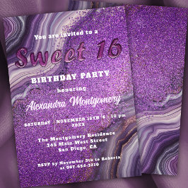 Convite Glitter Luxuoso Agitado Roxo Marble Sweet 16