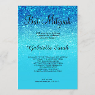 Convite Glitter mbre elegante do oceano azul Bat Mitzvah