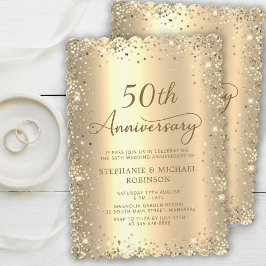 Convite Glitter Metálico Dourado 50º Aniversário de Casame