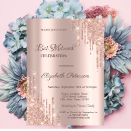 Convite Glitter Moderno Coloca o Bar Dourado do Rosa Mitzv