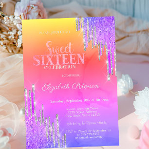 Convite Glitter Moderno com Efeito Ombre Violeta para Swee
