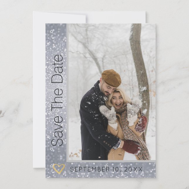 Convite Glitter Moderno Foto Casamento Salve a Data (Frente)