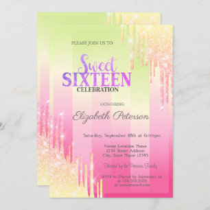 Convite Glitter Moderno Gotas de Mão Grelha Doce 16