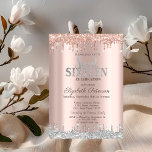 Convite Glitter moderno prata Rosa Dourado Doce 16<br><div class="desc">Um moderno,  chic e glamouroso Sweet 16 com pingos de brilho em fundo rosa de ouro.</div>