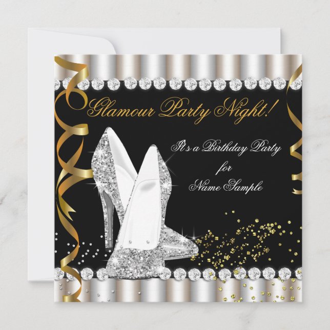 Convite Glitter Party Night Silver Dourado Alto Salto (Frente)