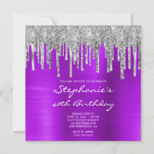 Convite Glitter Prateado Coloca aniversário de 40 anos de