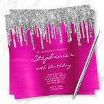 Convite Glitter prateado gota a espuma rosa quente 60. º a<br><div class="desc">Convide as meninas para a sua comemoração de 60 anos em estilo. A parte superior do convite apresenta uma falso decorativo brilho brilhante brilhante e gotas de folhas. O convite de aniversário personalizável em uma fonte elegante de caligrafia é contra um gráfico de folha metálica de metal quente cor-de-rosa-rosa-quente, cor-de-rosa-quente....</div>