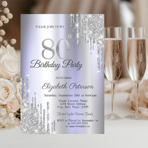 Convite Glitter prateado goteja 80 púrpura leve Aniversári