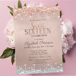 Convite Glitter prateado legal Rosa Sweet 16<br><div class="desc">Um moderno,  chic e glamouroso Sweet 16 com pingos de brilho em fundo rosa de ouro.</div>