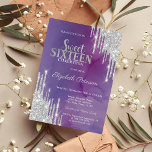 Convite Glitter Prateado Moderno Coloca Violet Sweet 16<br><div class="desc">Um moderno,  chic e glamouroso Sweet 16 com pingos de brilho num fundo violeta.</div>