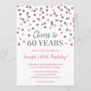 Convite Glitter prateado rosa alcança 60 anos