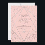 Convite Glitter Prateado Rosa Confetti Terrarium Sweet 16<br><div class="desc">Esse elegante e luxuoso convite de aniversário de dezesseis anos é perfeito para um evento clássico e formal. Ele apresenta um confete cinza-prateado cintilante impresso à volta e sobre uma fina borda geométrica do terrário prateado e fundo rosa-claro-rosado. É chico, glamouroso, moderno, simples e bonito; o melhor design para o...</div>