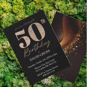 Convite Glitter preto e Dourado rola 50º aniversário