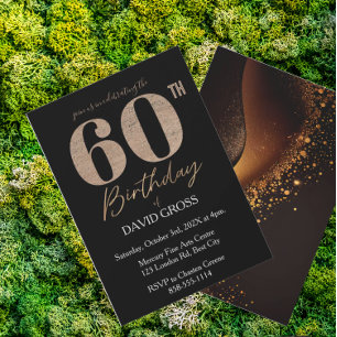 Convite Glitter preto e Dourado rola 60º aniversário