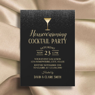 Convite Glitter Preto Elegante do Partido Cocktail