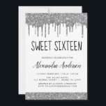 Convite Glitter Preto Silver Sparkle Elegante Sweet 16<br><div class="desc">Convite de aniversário 16 Doce Glitter Glitter Glitter Coletor de Prata,  Branco e Preto Este é o perfeito 16 anos de Aniversário convite para uma Festa de aniversário de Rapariga Moderna com Glitter Sparkle. Entre em contato com o designer para encontrar itens personalizados correspondentes.</div>