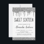 Convite Glitter Preto Silver Sparkle Elegante Sweet 16<br><div class="desc">Convite de aniversário 16 Doce Glitter Glitter Glitter Coletor de Prata,  Branco e Preto Este é o perfeito 16 anos de Aniversário convite para uma Festa de aniversário de Rapariga Moderna com Glitter Sparkle. Entre em contato com o designer para encontrar itens personalizados correspondentes.</div>