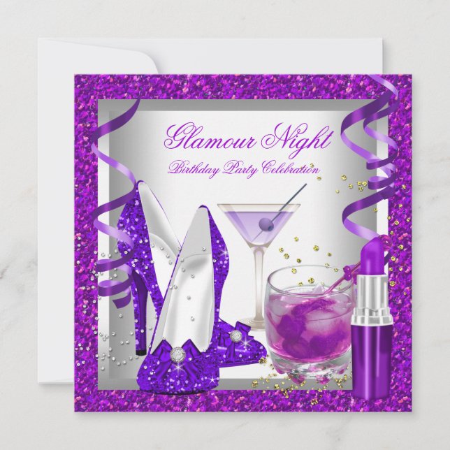 Convite Glitter Purple Glamor Night Martini (Frente)
