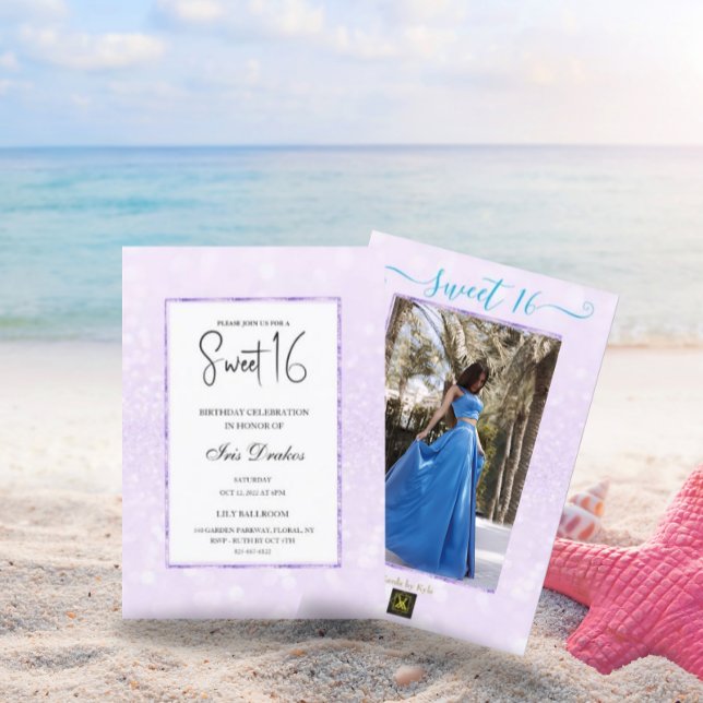 Convite Glitter púrpura elegante doce 16 (Criador carregado)