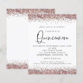 Convite Glitter Quinceanera Dourado Rosa de Orçame