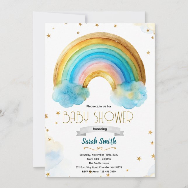 Convite Glitter rainbow boy birthday invitation (Frente)