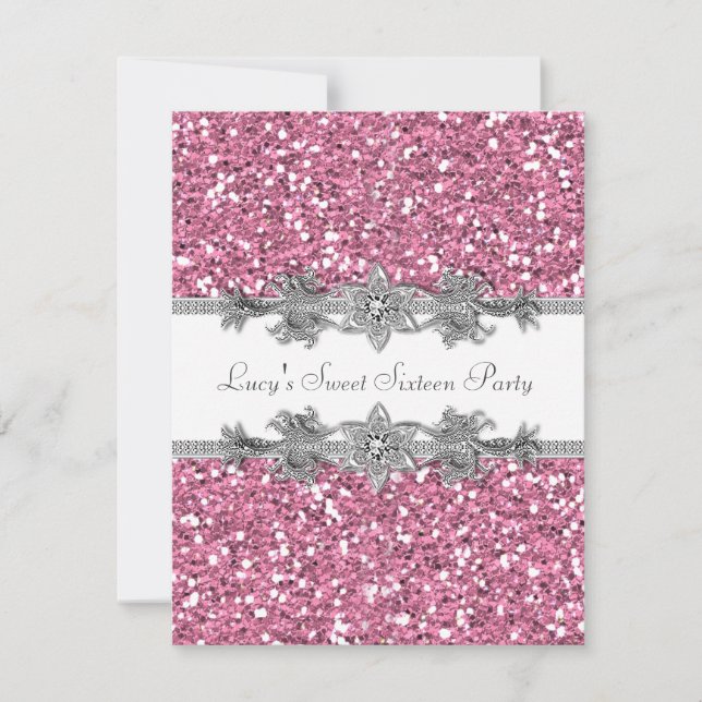 Convite Glitter Rosa Doce 16 Festa (Frente)