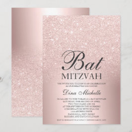 Convite Glitter rosa dourado Chic metálico ombre Bat Mitzv