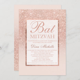 Convite Glitter rosa dourado elegante Bat Mitzvah