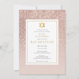 Convite Glitter Rosa Dourado Mitzvah