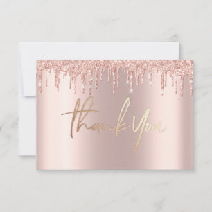 Convite Glitter Rosa dourado pinga mármore Obrigado Cart