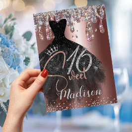 Convite Glitter rosa dourado quico gota doce 16