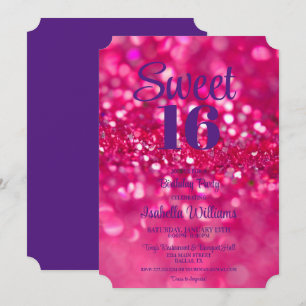 Convite Glitter Rosa Quente Glam Sweet 16 Aniversário