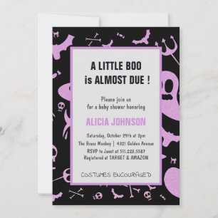 Convite Glitter Roxo Fantasma Outubro Halloween Chá de Beb
