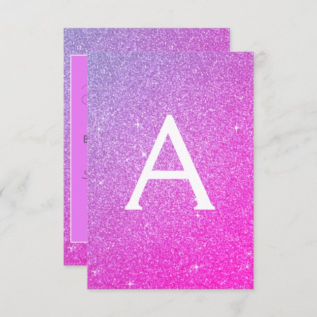 Convite Glitter roxo rosa 16 Sweet Salve a data (Frente/Verso)