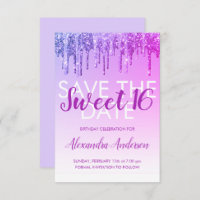 Glitter roxo Sweet 16 Save the Date (Salvar a data