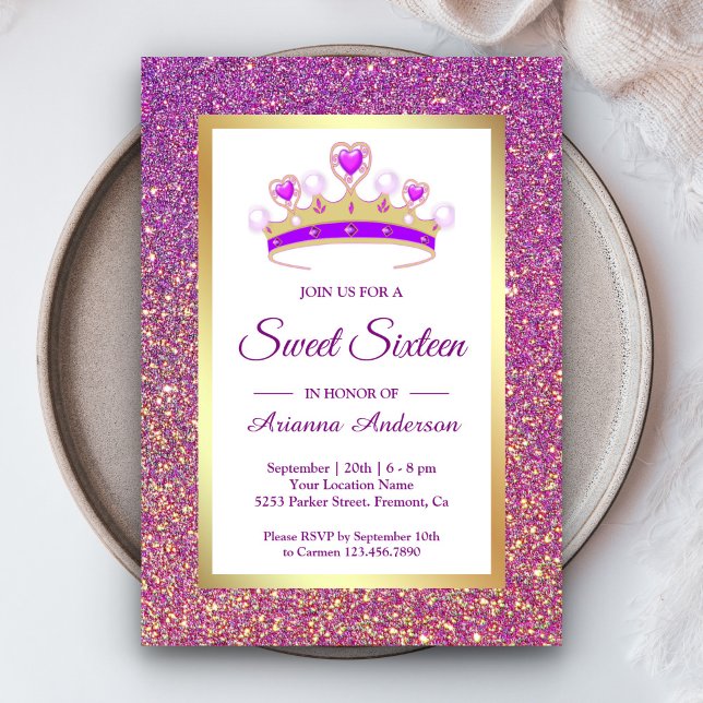 Convite Glitter Roxo Tiara Princess Sweet (Criador carregado)